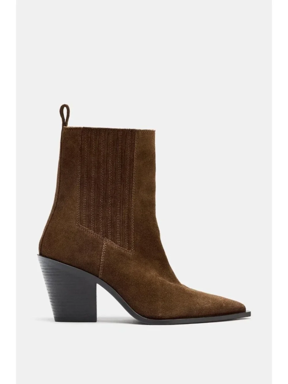 Zara Womens Split Leather Cowboy Ankle Boots EU 39 US 8 Brown 2107/610 NWOB